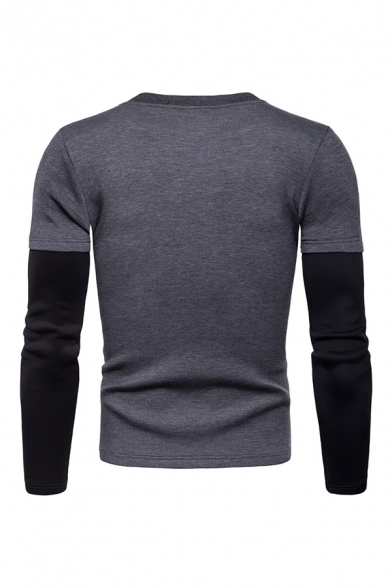 Men's Fashionable Fake Two Piece Panelled Long Sleeve Two-Tone Sport Sweatshirt
