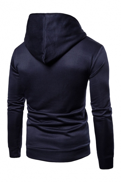 Mens Solid Color Stand Collar Long Sleeve Classic Pullover Hoodie with Pocket