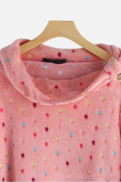 New Chic Color Block Polka Dot Pattern Cowl Neck Long Sleeve Asymmetric Hem Loose Sweatshirt