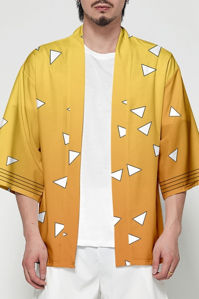 Japanese Style Check Pattern Open Front Cardigan Casual Kimono Jacket
