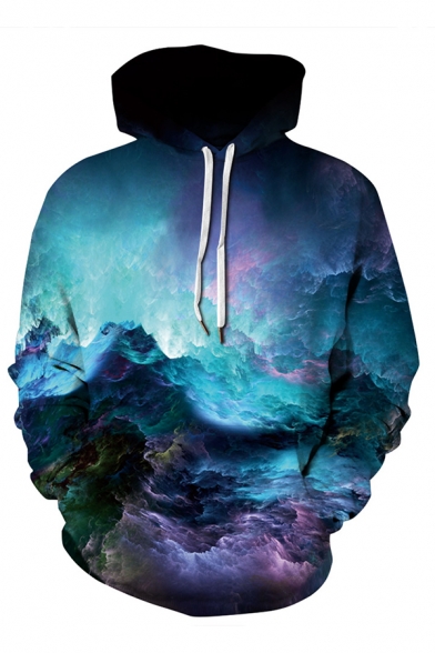 Unisex Novelty 3D Printed Colorful Galaxy Pattern Pullover Hoodie