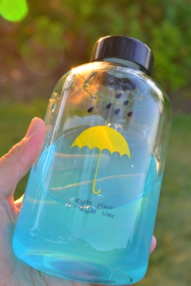 500ML Letter RIGHT PLACE RIGHT TIME Yellow Umbrella Printed Glass Cup Bottle