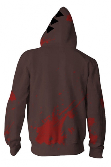 Cool Cosplay Costume Bloodstain Arrow Pattern Brown Zipper Hoodie with Pocket