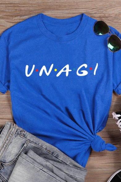Fashionable Letter UNAGI Printed Round Neck Short Sleeve T-Shirt for Women