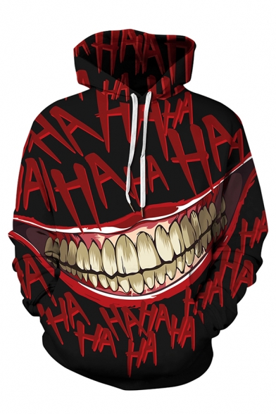 Funny Big Mouth HA Letter Printed Long Sleeve Drawstring Hoodie