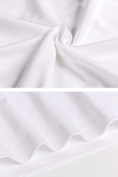 Ladies Fashion Floral Print Crew Neck Short Sleeve White T-Shirt