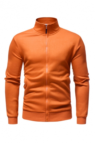 Solid Color Stand Collar Long Sleeves Zipper Thicken Fleece Sherpa Lined Sweatshirt Coat