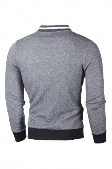 Men Fashion Stand Collar Plaid Embossing Zipper Slim Fit Sweatshirt