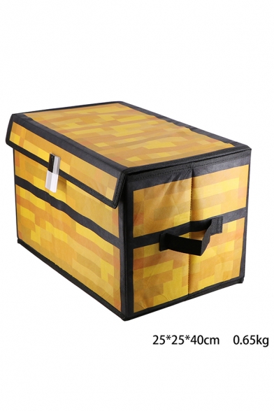 40*25*25cm Yellow Plaid Pattern Velcro Placket Contrast Trim Foldable Storage Box