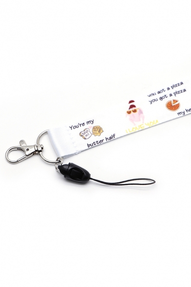 Classic Letter Food Pattern Printed Ribbon Keychain Cell Phone Strap Lanyard
