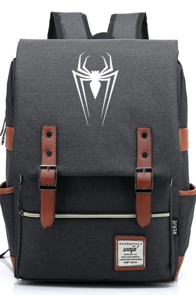 Cool Spider Pattern PU Strap Embellished Zippered Backpack School Bag