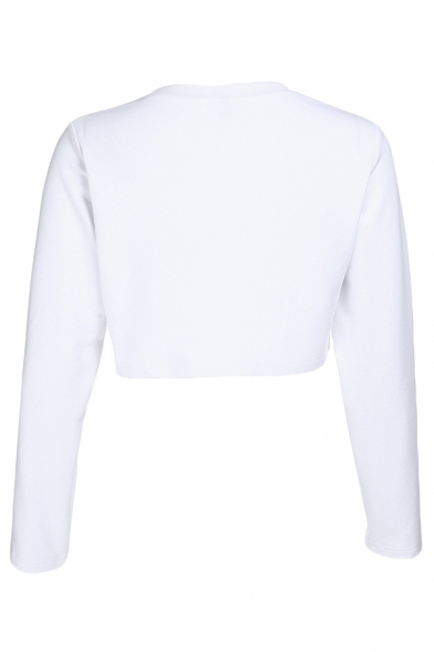 Cute Angle Baby Printed Long Sleeve Crew Neck White Cropped Sweatshirt