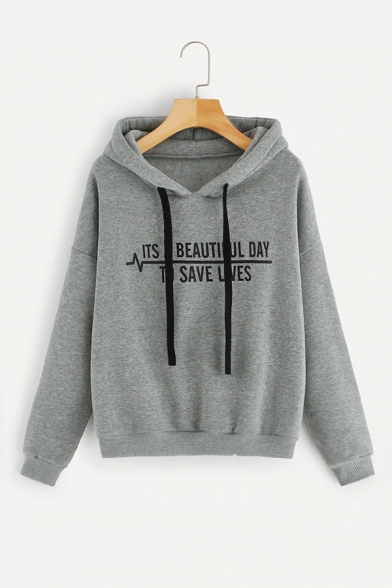 Funny Letter ITS A BEAUTIFUL DAY TO SAVE LIVES Printed Long Sleeve Regular Fit Drawstring Hoodie
