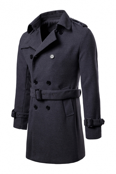Longline Belted Wool Pea Coat, Simple Grey Pea Coat