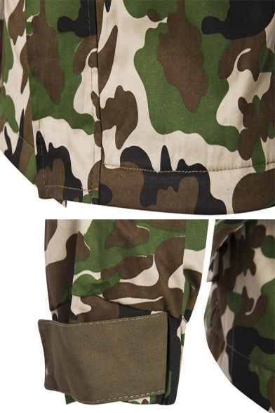 New Camouflage Printed Concealed Zip Closure With Press-Stud Placket Long Sleeve Slim Fit Hooded Jacket Coat