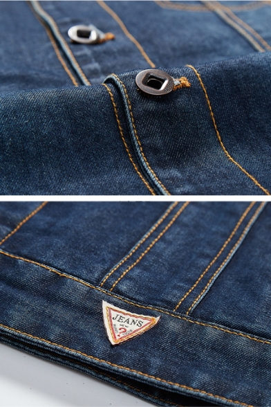 Stylish OUTDOOR AMERICAN LEGEND FASHION Letter Back Lapel Collar Button Down Classic Denim Jacket