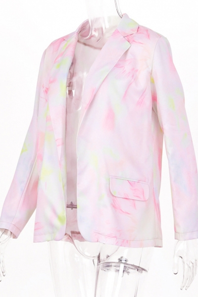 Womens Casual Pink and Green Tie Dye Long Sleeve Loose Blazer Coat ...