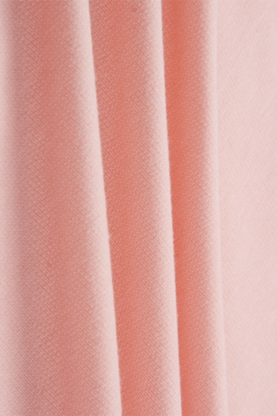 Womens Sweet Style Pink Ruffle Trimmed Long Sleeve Round Neck Regular Pullover Sweatshirt