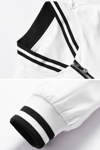 Fancy Cartoon Character Embroidery Back Long Sleeve Rib Cuff and Hem Zipper Pocket Classic Baseball Jacket