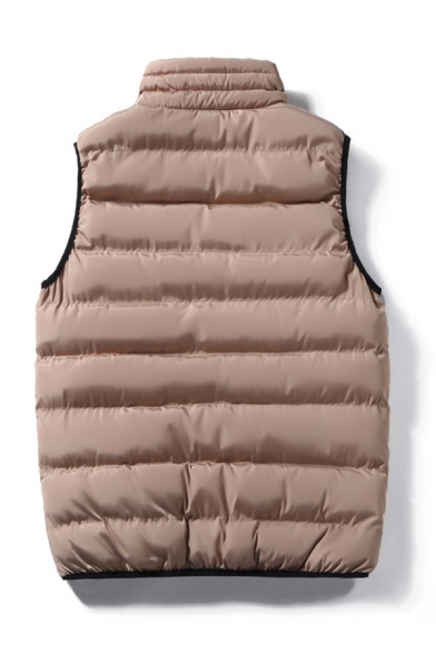 Hot Popular Sleeveless Stand Collar Contrast Trim Slim Fit Zipper Puffer Coat Vest with Pocket