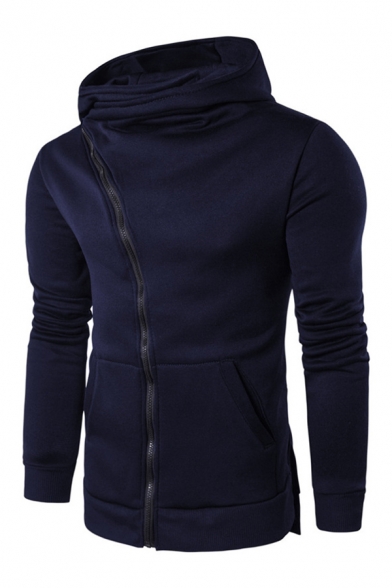 WSPLYSPJY Mens Oblique Zipper Sport Long Sleeve Hoodies Sweatshirts