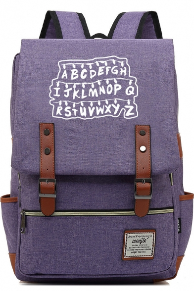 Unisex Stylish Alphabet Printed Zip Placket Casual School Bag Backpack
