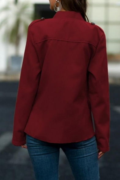 Womens Popular Plain Double Breasted Long Sleeve Open Front Uniform Blazer Coat