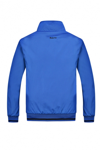 Guys Popular Letter RAN-TU Printed Long Sleeve Zipper Blue Reversible Track Jacket Coat