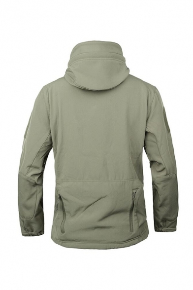 Mens Fashionable Plain Green Long Sleeve Zip Placket Waterproof Windbreaker Jacket with Hood