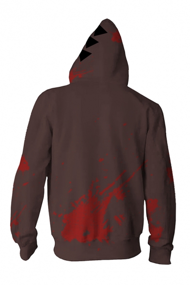Popular Game Cosplay Costume Bloody Arrow Pattern Zipper Long Sleeve Brown Drawstring Hoodie