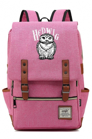 Stylish HEDWIG Letter Cartoon Owl Printed Zip Placket Backpack Schoolbag for Teenagers