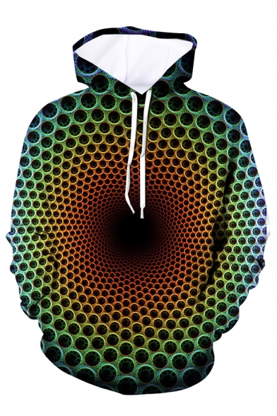 Unisex Fashionable Ombre Honeycomb Vortex 3D Printed Long Sleeve Casual Drawstring Hoodie