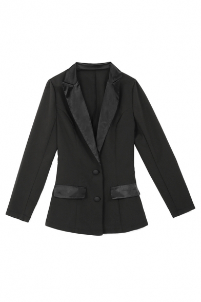 Womens Sexy Black Long Sleeve Fake Pocket Double Button Slim Fit Formal Blazer Coat
