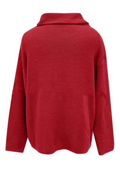 Womens Solid Color Warm High Neck Long Sleeve Oversized Casual Outdoor Tunic Pullover Sweater