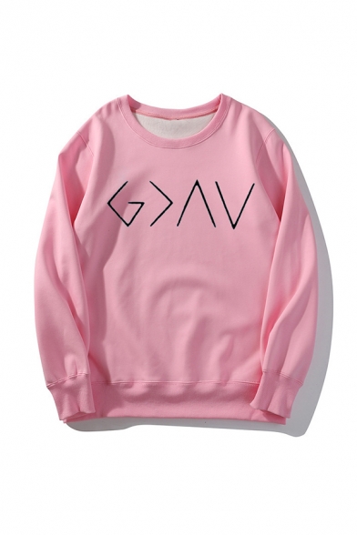 Creative Letter GAAV Printed Long Sleeve Crew Neck Pullover Sweatshirt