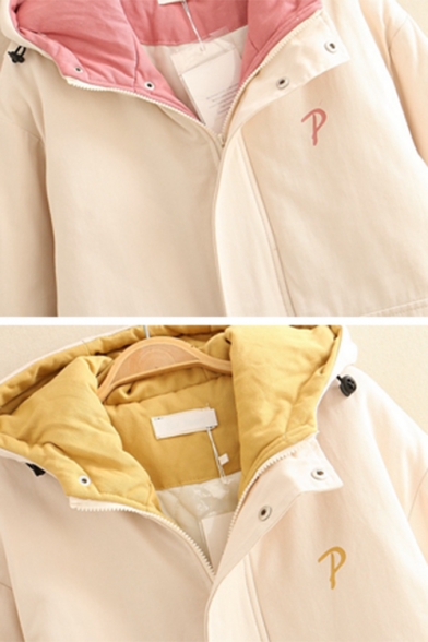 Girls Chic Winter Warm POSITIVE Printed Back Colorblock Hood Flap Pocket Cargo Padded Coat