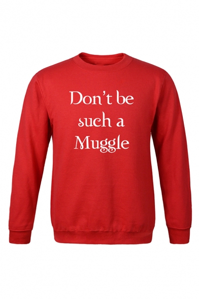 Mens Casual Letter DON'T BE SUCH A MUGGLE Printed Long Sleeve Regular Pullover Sweatshirt