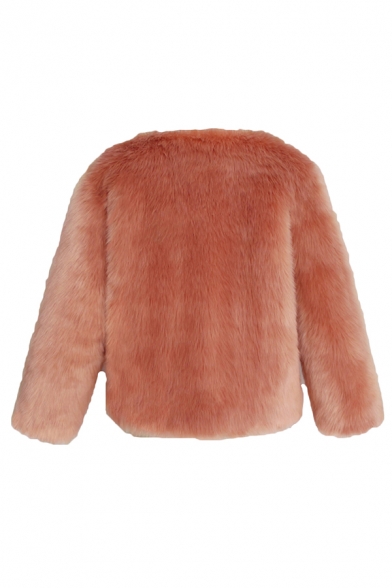 Women's Stylish Open Front Long Sleeve Faux Fox Fur Solid Outerwear Coat