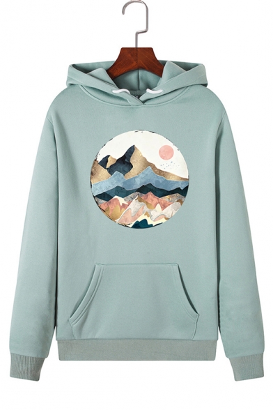 Womens Cute Landscape Painted Long Sleeve Casual Pullover Hoodie with Kangaroo Pocket