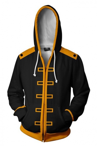 Popular 3D Anime Character Cosplay Costume Long Sleeve Zip Up Black & Orange Pullover Hoodie with Pocket