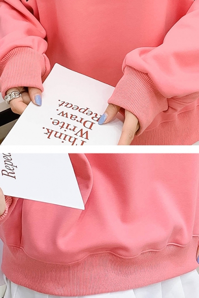 Simple TANFOR Letter Printed Round Neck Long Sleeve Oversized Pullover Sweatshirt