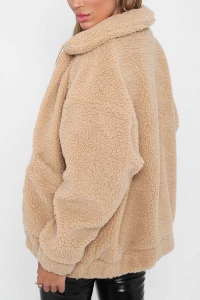 zip up fluffy faux fur winter coat