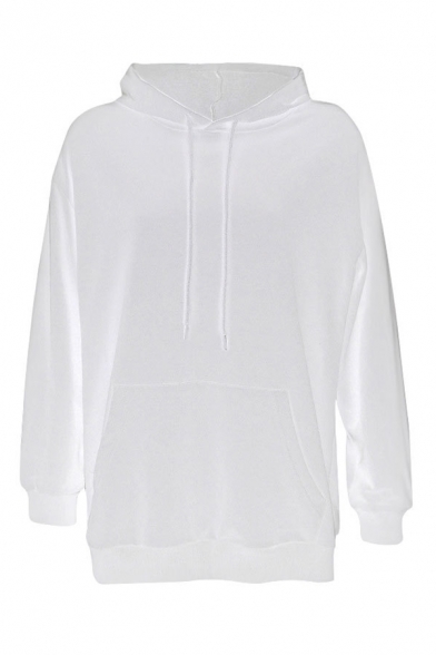 Womens Basic Solid Color Long Sleeve Loose Relaxed Drawstring Hoodie with Pocket