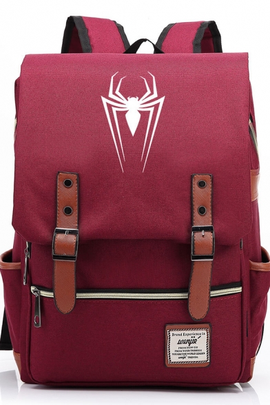 Cool Spider Pattern PU Strap Embellished Zippered Backpack School Bag