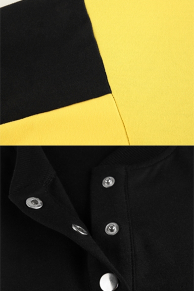 Fashionable Snap Button Front Colorblock Batwing Long Sleeve Drawstring Hem Cropped Sweatshirt