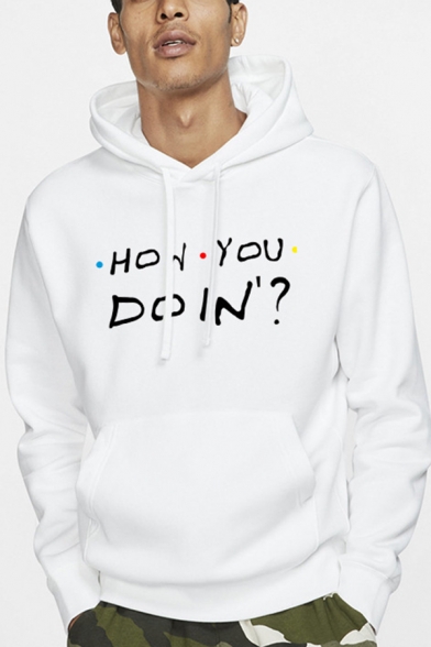 Hot Popular HOW YOU DOIN Letter Printed White Casual Long Sleeve Drawstring Hoodie