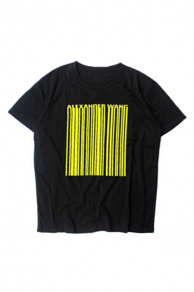 Mens Designer Letter Striped Code Printed Short Sleeve Casual Loose T-Shirt