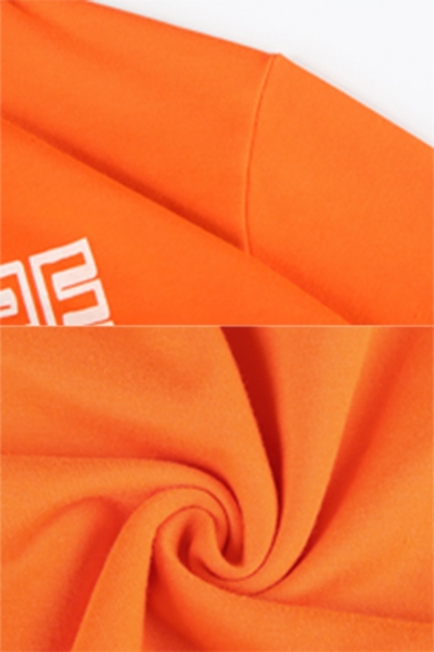 Orange Popular Letter ROCK MORE Printed Long Sleeve Cropped Drawstring Hoodie