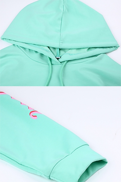 Fancy Letter Printed Long Sleeve Light Green Oversized Drawstring Cropped Hoodie