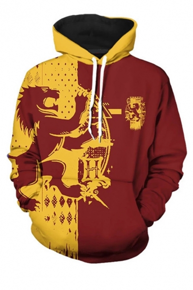 HUFFLEPUFF GRYFFINDOR RAVENCLAW SLYTHERIN Letter 3D Printed Long Sleeve Color Block Graphic Hoodie